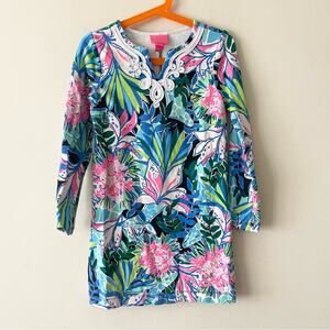 Lilly Pulitzer Tropical Flowers Mini Dress Long Sleeves Girls size M Multicolor